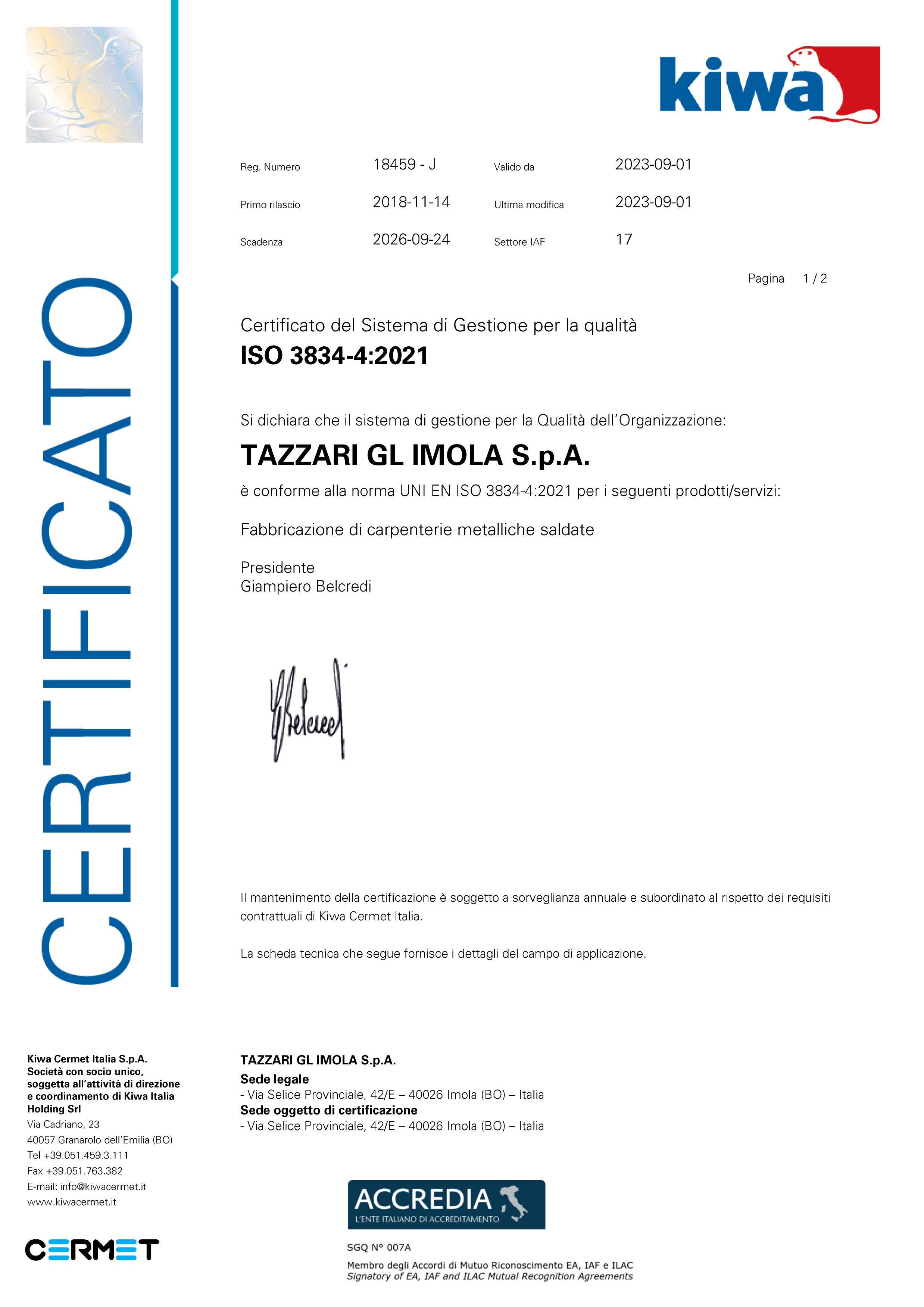 Certificato ISO 3834-4